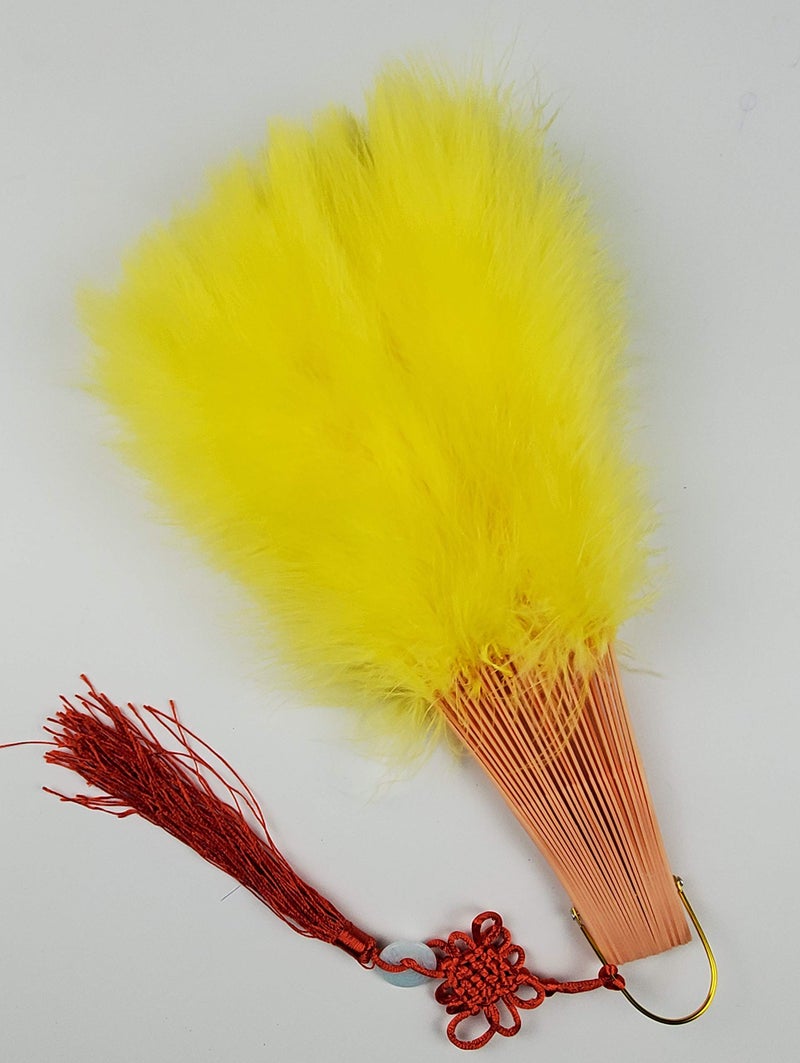 HAPPY FEATHER مروحة يدوية من ريش المارابو السعيد، طراز فلابر من عشرينيات القرن الماضي لمناسبات الأزياء والرقص - أصفر - Image 4